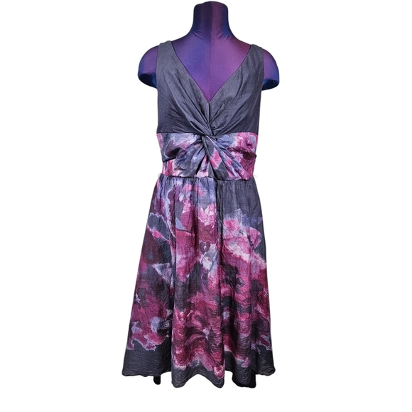 Lela‎ Rose & Target Purple Watercolor Floral Silk Blend Midi Dress Size 12 C102 - Picture 11 of 11